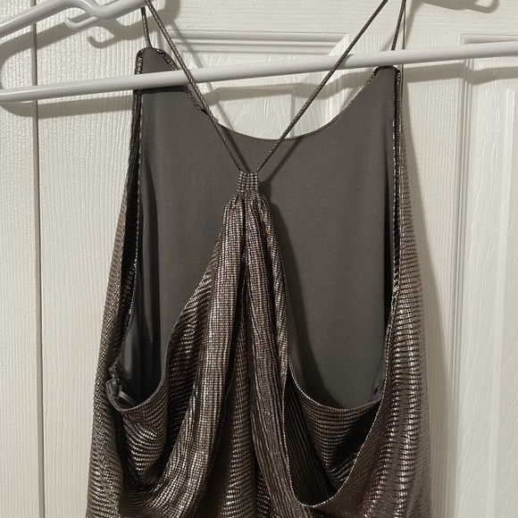 Halston Women’s Hi low Drape Metallic Gunmetal Racer back Midi dress size 8 - Picture 7 of 16